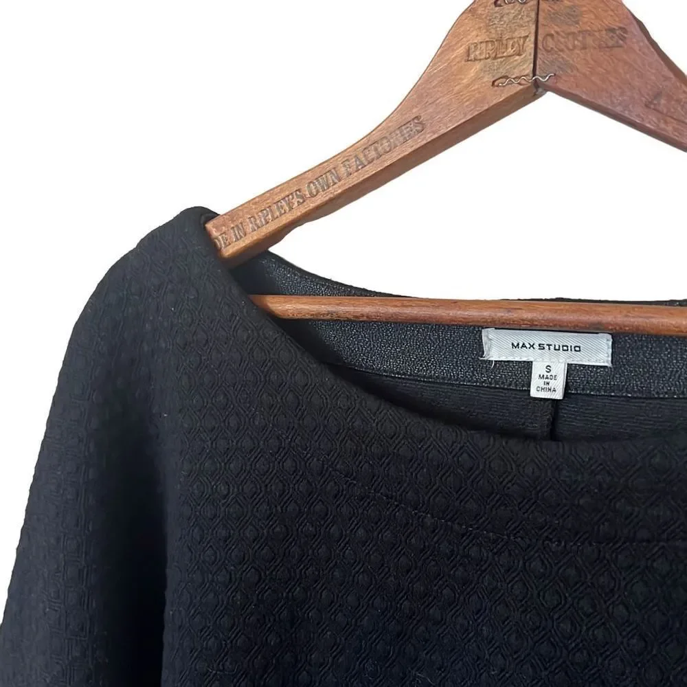 Max Studio Faux Leather Trim Curved Hem Top